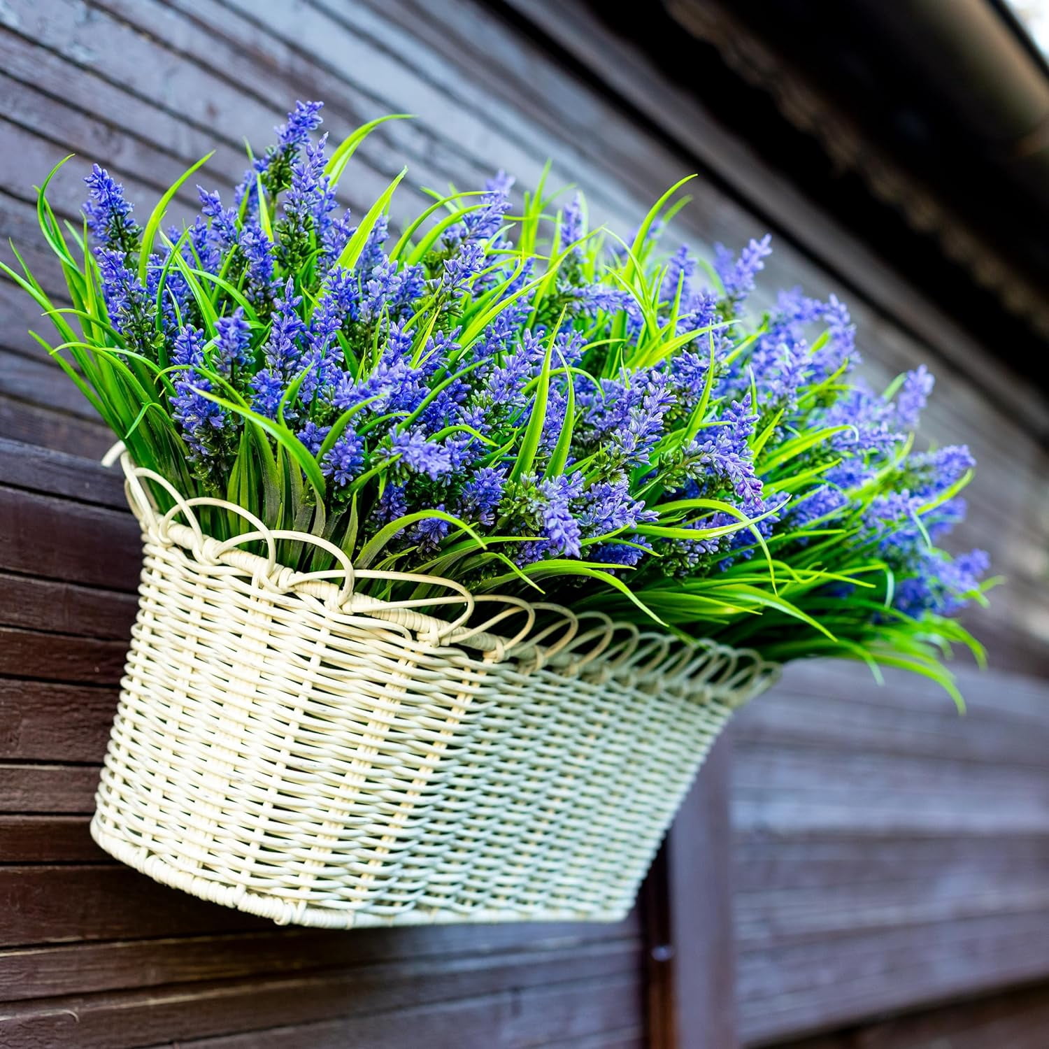 4PCS Artificial Flowers for Outdoors, Fake Lavender with Grass UV Resistant Plastic Faux Autumn Plants for Garden Thanksgiving Home Decor (Purple)