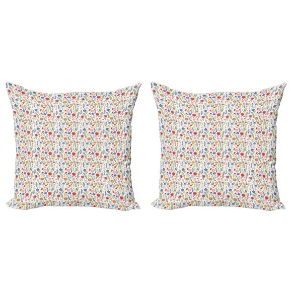 Ambesonne Floral Throw Pillow Cover 2 Pack, Thriving Nature Petal Leaf, 18", Multicolor