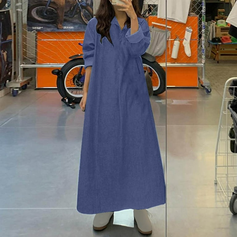 Womens Long Flowy Denim Maxi Dress, Plus Size Button V Neck Long Sleeve  Loose Dress, Dressy Casual Vacation Long Dress Chiffon Dresses for Women  Dark Blue 4XL - Walmart.com