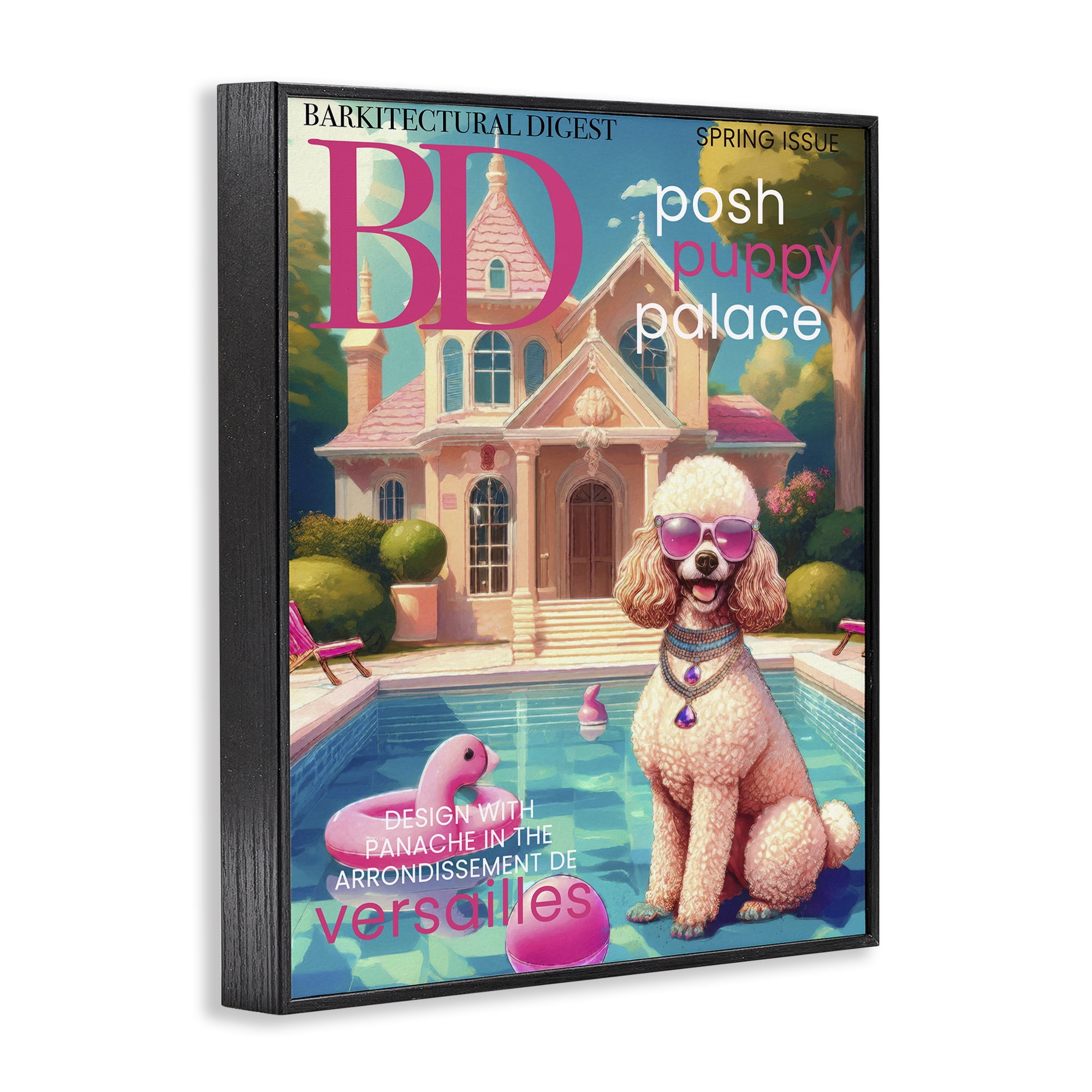 Stupell Industries Poodle Magazine Parody Black Framed Giclee Art, design by Grotto Studios
