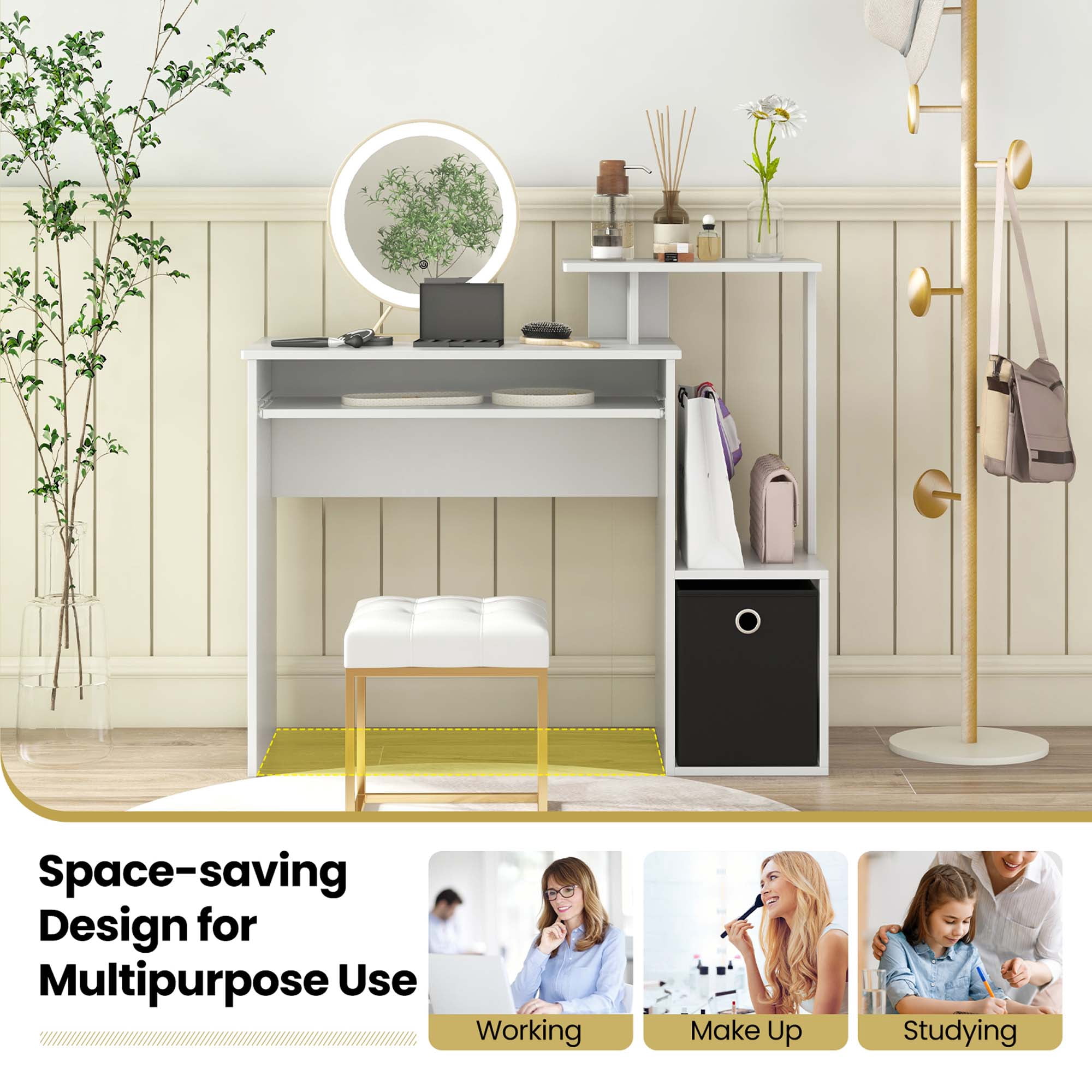 Costway Home Office Computer Desk Space-saving Study Writing Desk with Keyboard Tray White
