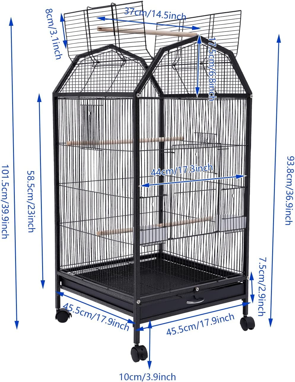 Miumaeov 360° Full Hollow Design Iron Bird Cage, Special Large Oversized Large Home Bird Cage for Tiger Skin Parrot Pachyderm Lovebird Budgie