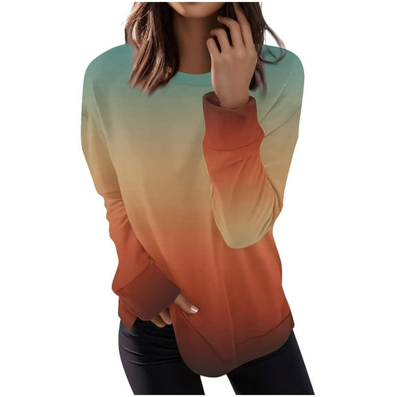 Womens Fall Clothes, Crewneck Sweatshirts for Women Fashion Loose Fit Ombre Tie Dye Long Sleeve Pullover