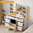thumbnail image 3 of Makeup Vanity Desk with Lighted Mirror, 7 Drawers, Charging Station & Cushioned Storage Stool, Wood Dressing Table with 4 Open Shelves, 3 Compartments, 3 of 7