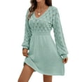 thumbnail image 3 of Women'S V Neck Scale Pattern Knit A Line Long Sleeve Dress Sweater Dress Light Blue Green S, 3 of 10