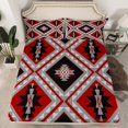 thumbnail image 2 of jejeloiu Vintage Boho Aztec Twin Sheet Sets,Geometric Rhombus Triangle Twin Fitted Sheet,Gray Red Black Flat Sheet For Teens,Ultra Soft Home Decor,3pcs, 2 of 7