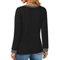 thumbnail image 4 of MOSHU Color Block T Shirts for Women V Neck Long Sleeve Womens Shirts Loose Fall Tops with Pocket, 4 of 8