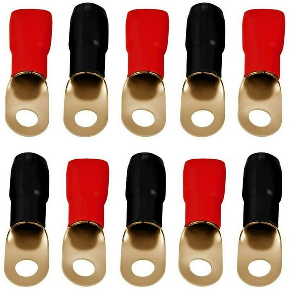 MR DJ DGRT0010 1/0 Gauge Crimp Ring Terminals Connectors 10-Pack (Red, Black)