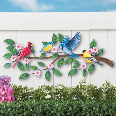 Birds On Tree Metal Outdoor Wall Decor Com - Metal Wall Decorations For Outside