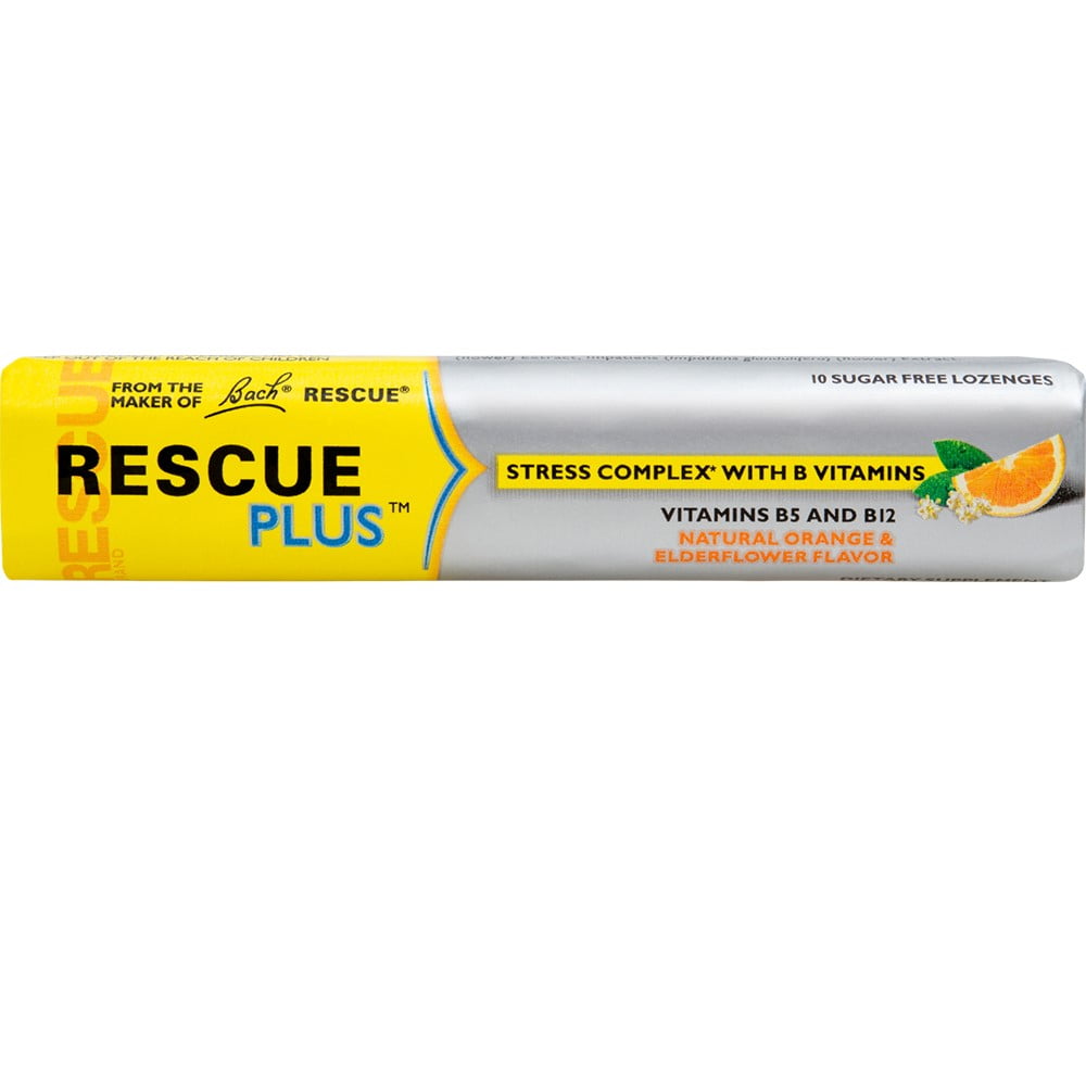 Bach Rescue Plus Stress Complex B Vitamin Lozenges, Orange and Elderflower, 10 Ct