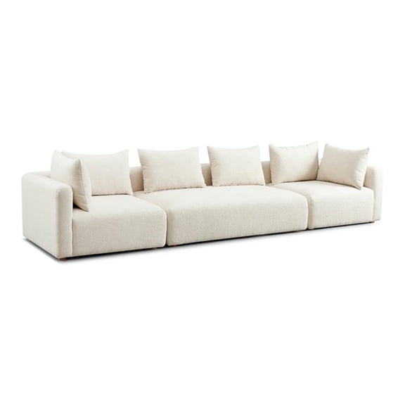 Pemberly Row Contemporary Cream Heavy Textured Fabric 145" Long Sofa