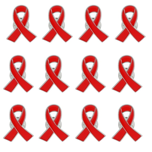 FRCOLOR 25pcs Red Ribbon Awareness Brooch Pins for Health Prevention Charity Events Decorative Women Brooches Badge for Jackets Hats Backpacks