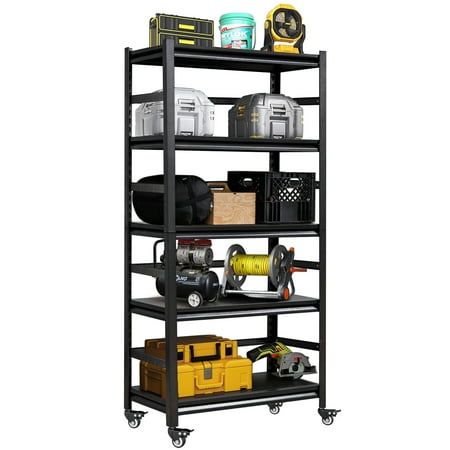 

LISUEYNE 5-Tier Storage Shelving Unit Metal Shelf with Wheels 35.4 x15.8 x72 Adjustable Garage Storage Shelf Load Up to 2500LBS Kitchen Shelf with Protective Side