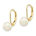 thumbnail image 2 of Primal Gold 14 Karat Yellow Gold 7-8mm White Round Saltwater Akoya Cultured Pearl Leverback Earrings, 2 of 4