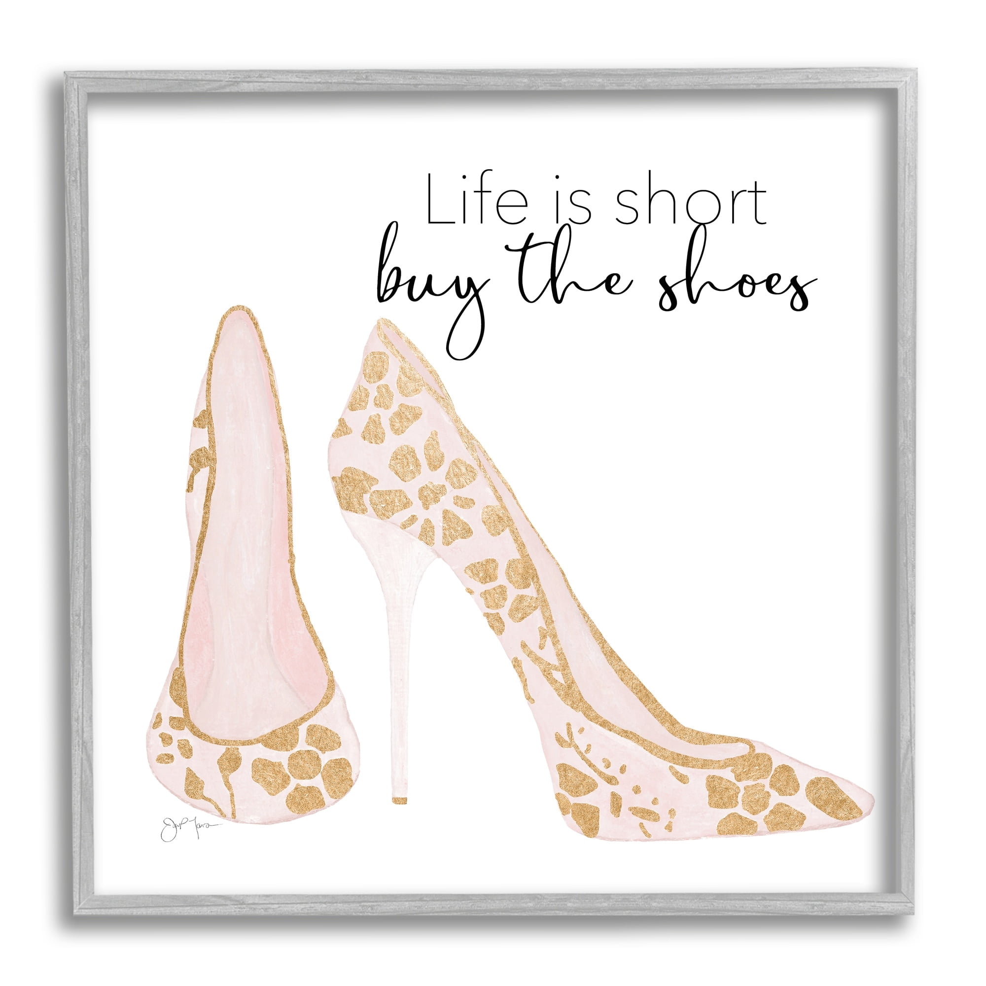 Stupell Industries Buy The Shoes Motivational Floral Heel Pattern Graphic Art Gray Framed Art Print Wall Art, Design by Tava Studios