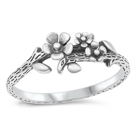 All in Stock Sterling Silver Flower Vine Ring Size 4
