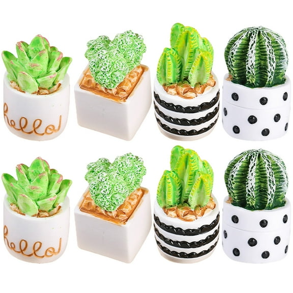 WRISTBIQUE Mini Cactus Figurines Multi Colored Resin 8Pcs 1.3X0.7X0.7In
