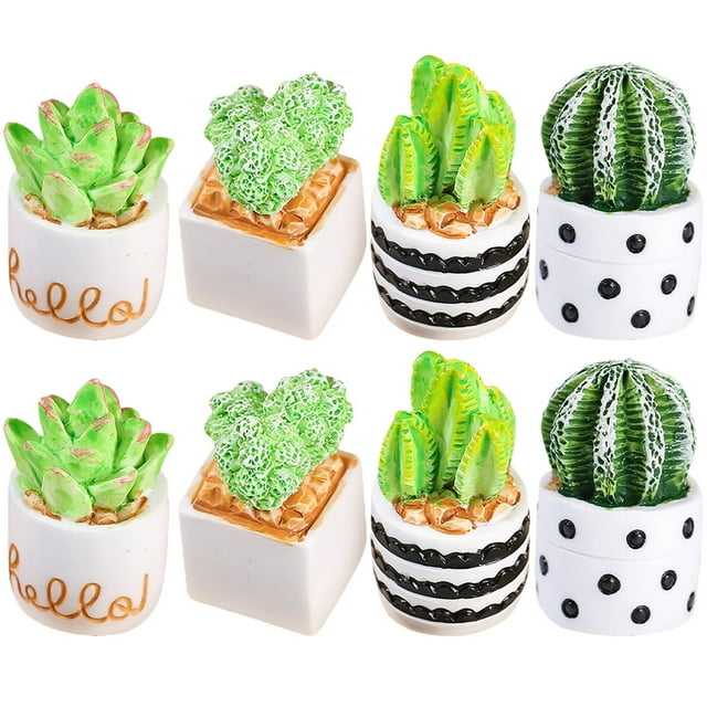 Miangastore 8pcs Mini Cactus Figurines Tiny Resin Potted Plants Simulation Mini Plant Set