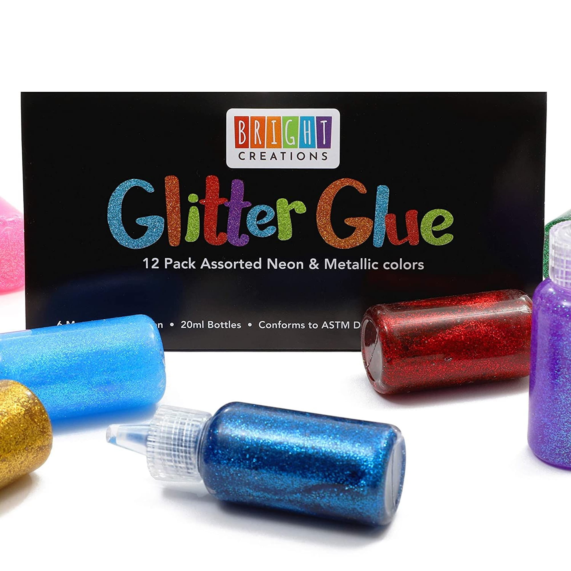 Emraw Assorted Sparkle Classic Bright Color Washable Liquid Glitter Glue in  a 6.76 Oz Bottle for Arts Crafts (12 Pack)