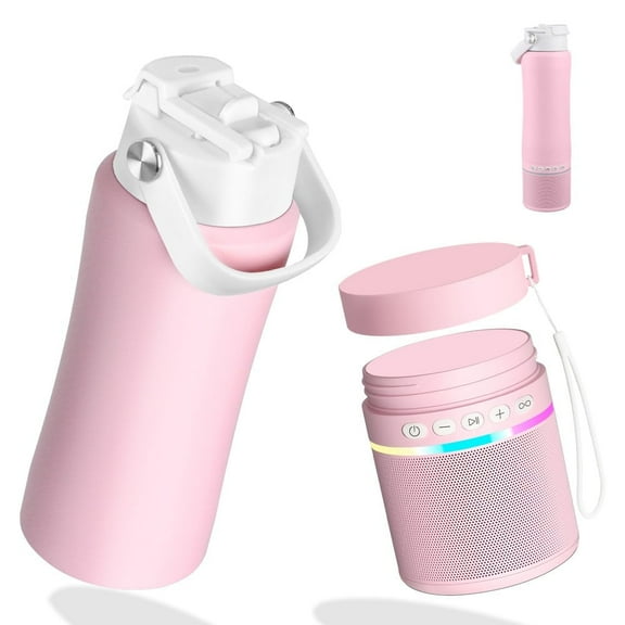 MYONAZ Insulated Water Bottle Bluetooth Speaker 2-in-1 18oz Stainless Steel Tumbler with Portable Speaker Ideal for Outdoor, School and Family Activities(Pink)