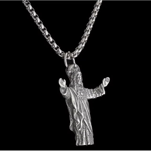 HOOUN Men's Jesus Statue Necklace Pendant with Stainless Steel Chain Lucky Jewelry