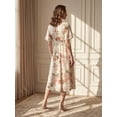 thumbnail image 2 of Floral Print Women's Spring Summer Dress - V-Neck Wrap, Waist-Gathered Midi, Romantic Elegant Vacation Style, 2 of 10