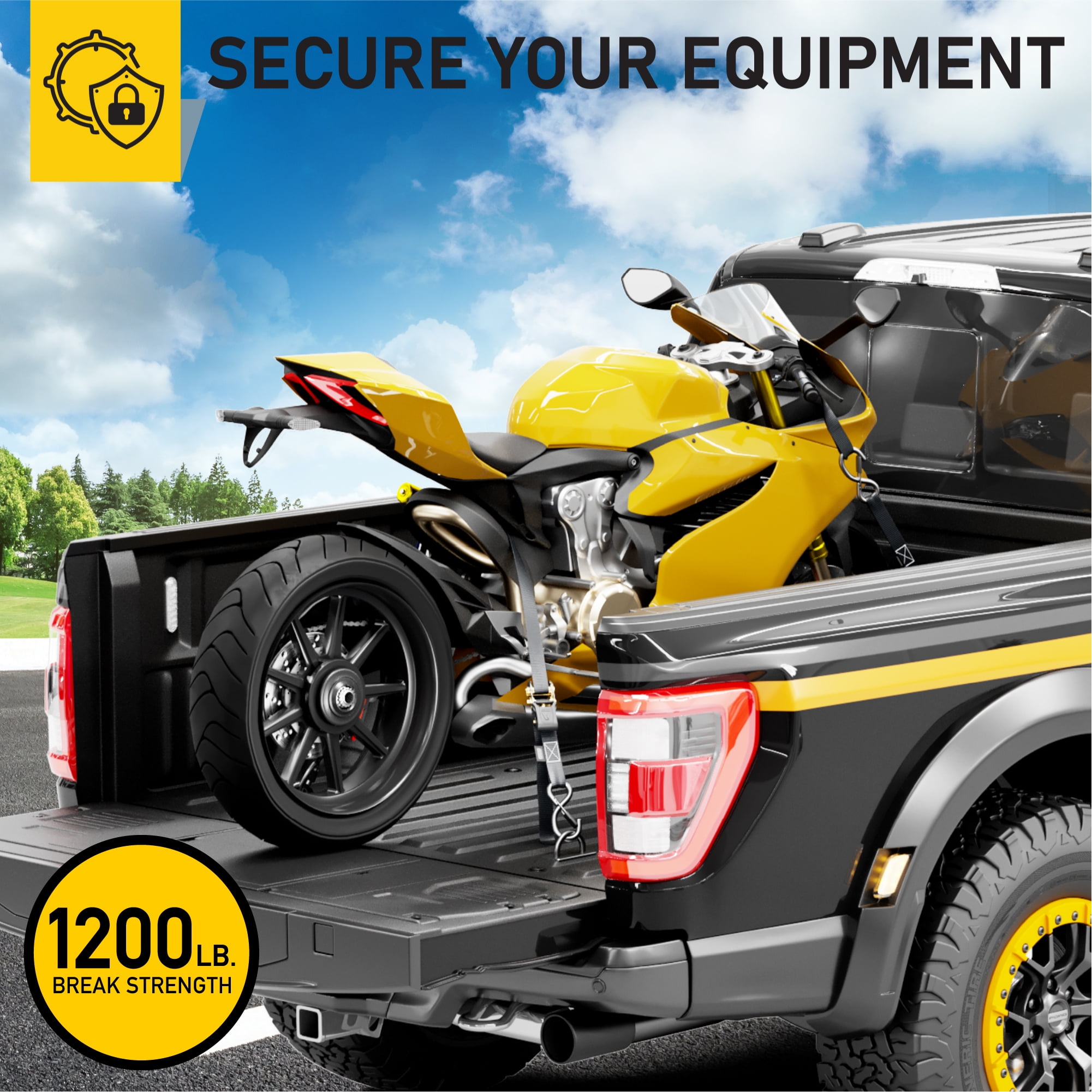 AUGO Retractable Ratchet Straps | 2 Heavy Duty Ratchet Straps Self Retractable Tie Down Straps with Soft Loops & Storage Bag for Motorcycle, Truck, Trailer, Cargo Van |1200 Lb Break Strength 1” x 10’