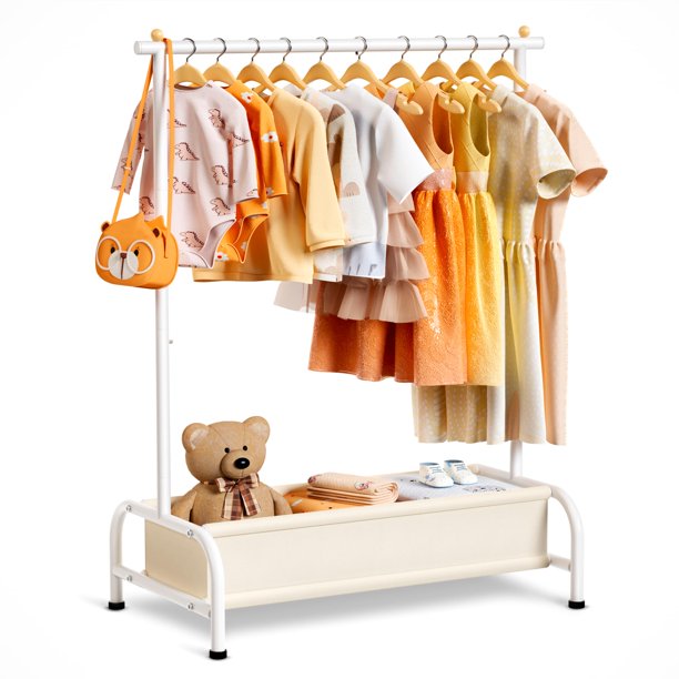 Perchero MISSLO para niños con cesta para guardar vestidos, color blanco