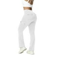 thumbnail image 2 of ZHYou Womens Workout Flare Leggings,Hidden Scrunch,High Waisted Cargo,Gym Yoga Pants,No Front Seam Leggings with Pockets,White,Size XL, 2 of 9