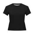 thumbnail image 5 of Likimi Womens Tops Slim Fit Short Sleeve Crew Neck Solid Color Breathable Comfort T Shirts Black Size 2Xl, 5 of 6