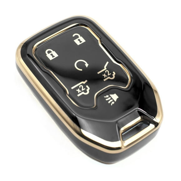 FEYOUN Key Fob Cover Compatible with Chevy Chevrolet Suburban Tahoe GMC Terrain Yukon Yukon XL Smart 6 Buttons TPU Remote Keyless Key Fob Case Protection Shell Accessories, Black