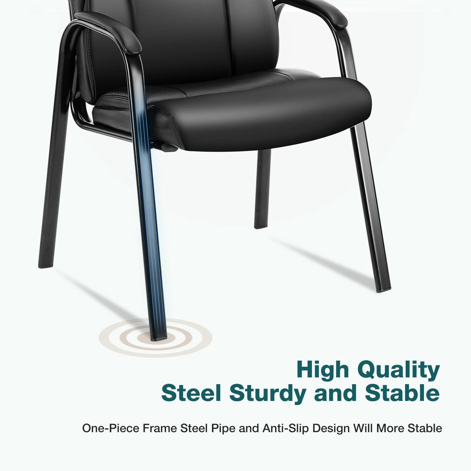 GIANNA Set of 2 Leather Guest Chairs with Padded Arms, Office Reception Side Chairs for Waiting Room, Conference, Lobby, Church, Clinic, or Home, Black
