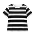 thumbnail image 4 of SGMVNU 2 Pack Summer Shirts for Girls Short Sleeve Crewneck Color Block Striped Tops Casual Loose Kids Clothes, Size 4-5 Years, Black & White, 4 of 6