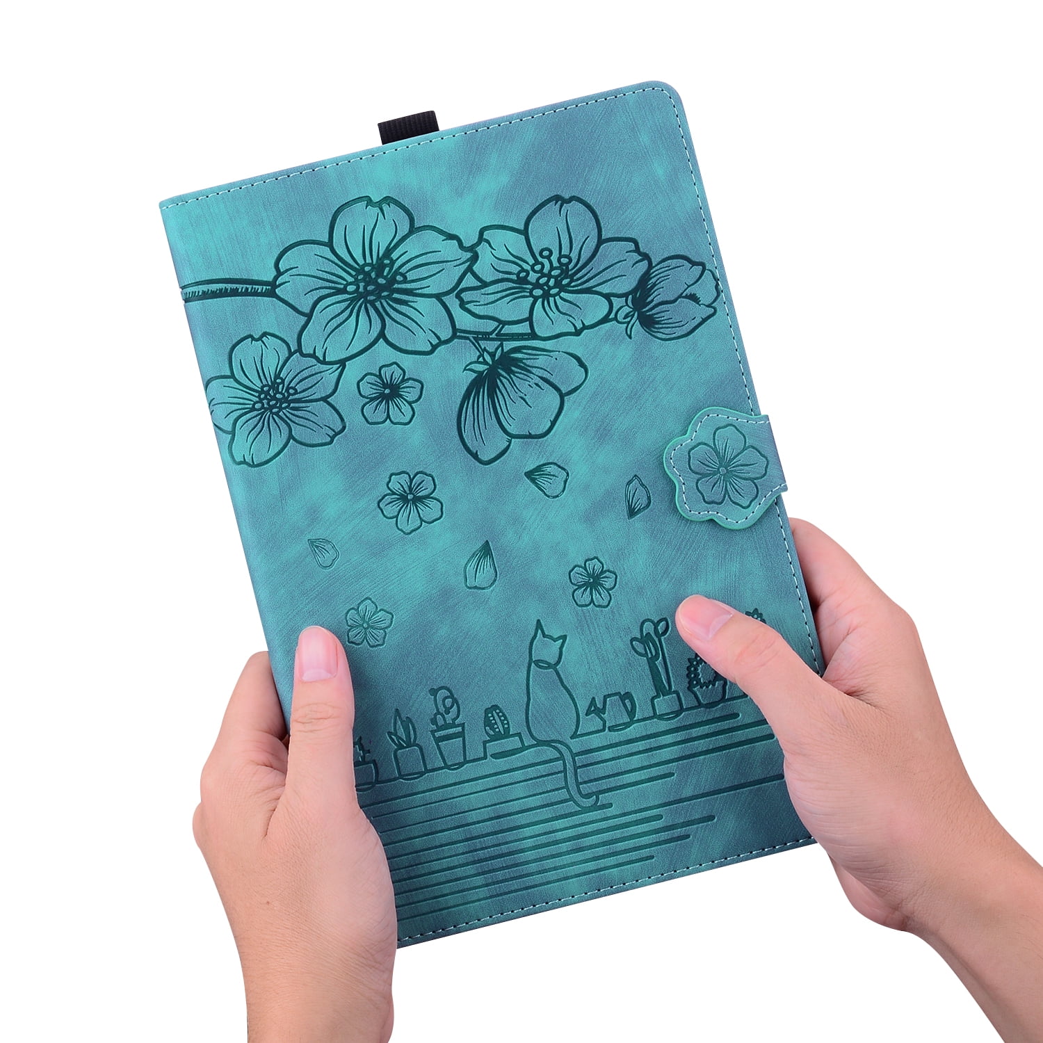 Allytechgroup iPad Air 13-inch Case 2024, iPad Pro 12.9 Case 2022/2021/2020/2018, Flip Cover Flower Embossed Stand Auto Sleep Wake Shockproof Pencil Holder Case for Apple iPad Air 13, Green