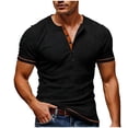 thumbnail image 2 of Ceisia Men's Slim Fit Short Sleeve Henley Neck Rib Knit T-Shirt with Contrast Trim Black XXL Gifts, 2 of 8