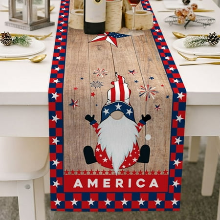 

Independence Day Table Runner 13 x 70 inch July 4th Farmhouse Truck Gnome and Stars Table Runner for Holiday Family Dinner Farmhouse Indoor or Outdoor Parties