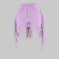 thumbnail image 2 of Pimfylm Jean Shorts for Women Juniors, Summer High Waisted Stretchy Frayed Raw Hem Tassels Denim Shorts Light Purple, M, 2 of 6