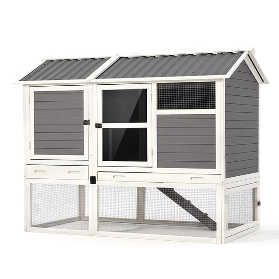 JFHID 68'' Large Wooden Chicken Coop, Outdoor Chicken House for 6-8 Chickens with Nesting Boxes