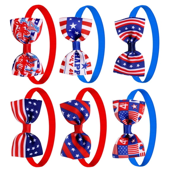ifundom 6Pcs Patriotic Pet Bows Assorted Color Ribbon Bowknot for Dogs and Cats Accessories