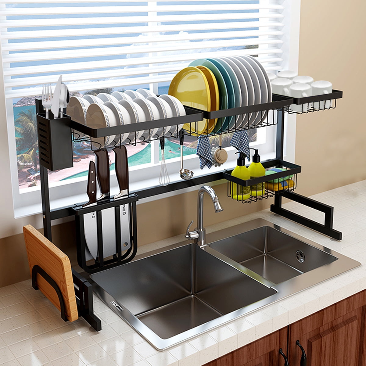 Dish Rack Over The Sink Dish Drying Rack Holder Drainer Organize-Stainless Steel 