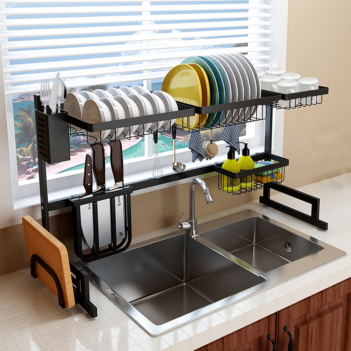 Over Sink Dish Rack, 25.59 Sink Rack Dish Drainer Dish Drying Rack for  Kitchen Organizer Storage Space Saver Shelf Utensils Holder Dish Rack Over  Sink 