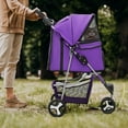 thumbnail image 4 of LINJH 3-Wheel Pet Stroller, Foldable Travel Jogger for Small & Medium Dogs & Cats (Up to 33lbs), Lightweight Carrier with Breathable Mesh Cover, Cup Holder & Storage Basket, Purple, 4 of 11