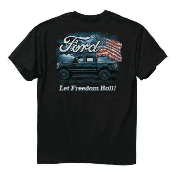 Ford F-150 Pickup Truck Let Freedom Roll American Flag Black T-Shirt