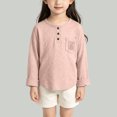 thumbnail image 2 of Ulanda Toddler Girls Henley T Shirt Kids Long Sleeve Casual Button Down Linen T-Shirts Summer Loose Three Quarter Tees Tops Blouses (Pink, 3-4 Years), 2 of 7