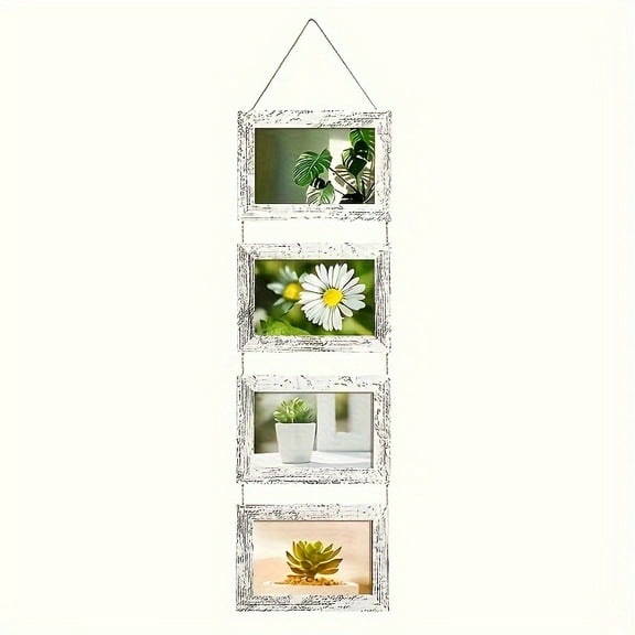 4pcs Wooden Tandem Photo Frame with Glass, 4x6 Size Collage Photo Display Stand, Hanging Art Wall Tabletop Display - Home Decor, Room Aesthetic Decor - Wedding Housewarming Christmas Halloween Gift