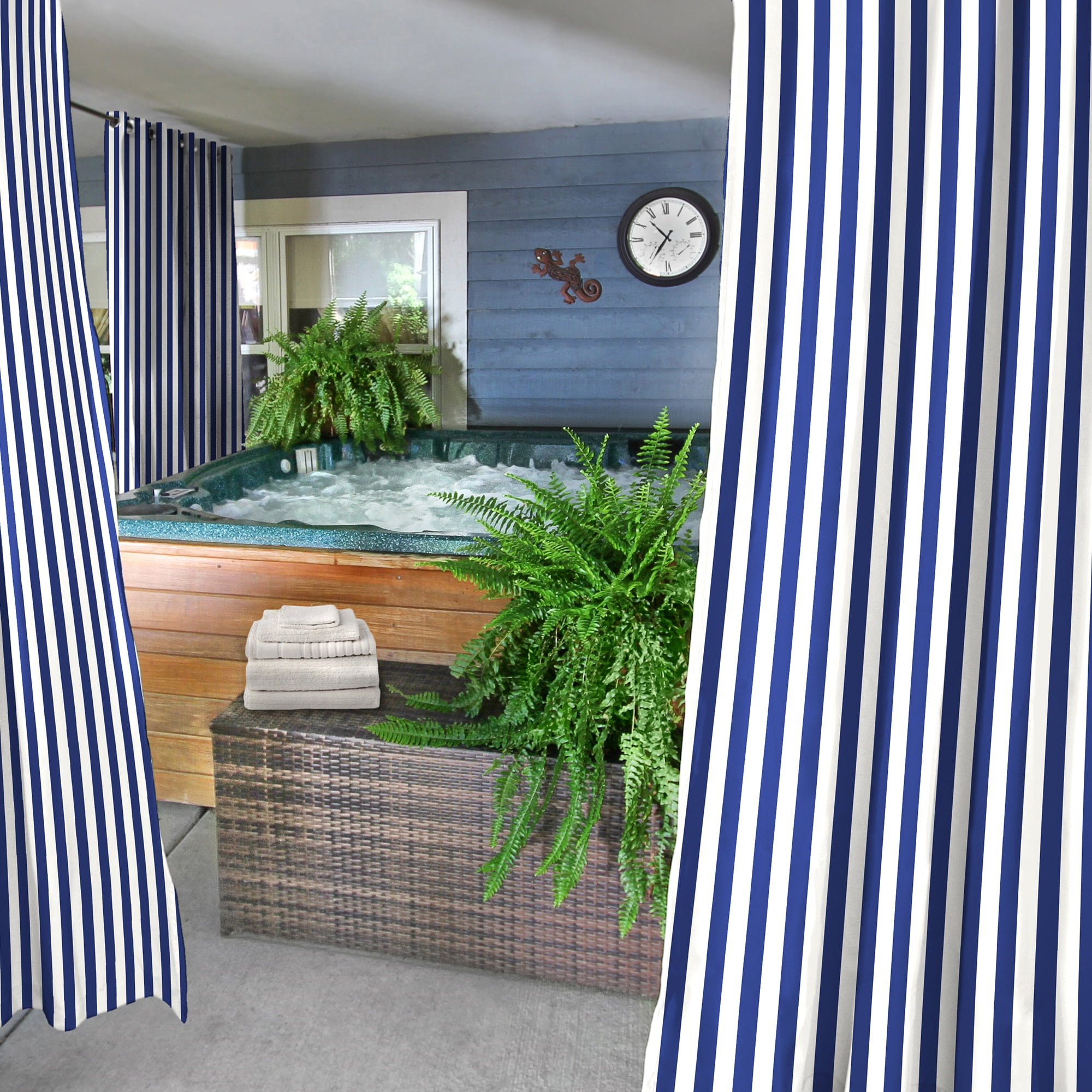 Jordan Manufacturing 54" x 84" Admiral Blue Stripe Grommet Semi-sheer Outdoor Curtain Panel (2 Pack)