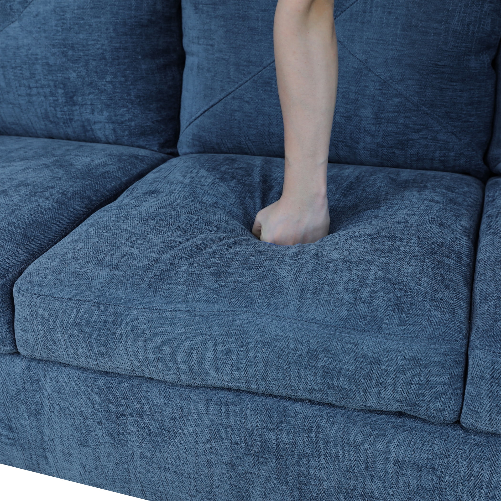 Aukfa 97" Classic Sectional Sofa 4 Seat L shape Couch for Living Room, 2Pillows, Oversized Left Chaise, Linen, Blue