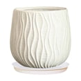thumbnail image 2 of Minimalist Ripple Pattern Planter, 7 Inch Plastic Small Plant Pot with Tray, Beige Home Decor for Indoor Plants, 2 of 6