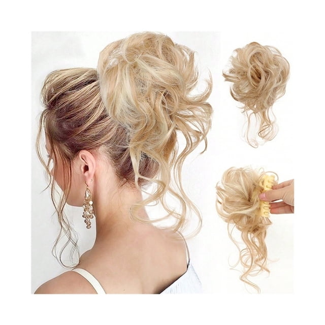 Chignon Bouclé Ondulé Synthétique, Cheveux Bouclés Désordonnés, Pince Griffe, Extension de Queue de Cheval