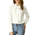thumbnail image 6 of Unique Bargains Women's Tie Neck Long Sleeve Button Decor Work Office Blouse Top, 6 of 7